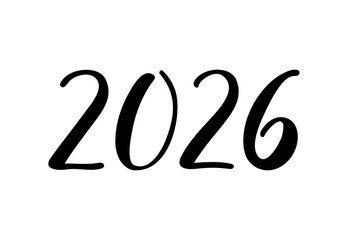 2026 handwritten calligraphic vector numbers. Elegant black numerals isolated on white background. For greeting cards, postcards, invitations, banners, prints, posters, New Year celebrations.