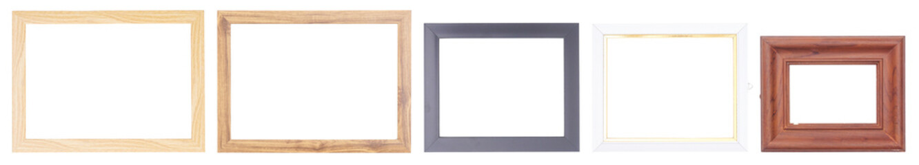 Set collection or collage of various wooden frame isolated on transparent background
