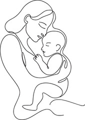  one line art mother and baby