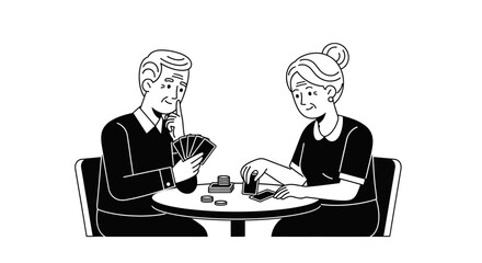 Engaging older couple enjoys a friendly card game at home, creating warm memories and shared laughter during their leisure time, a joyful retirement scene