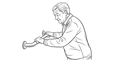 Elderly man gripping grab bar for balance and safety in bathroom, promoting independent living and accessibility with care and support at home