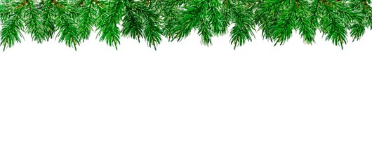 Horizontal frame border with watercolor fir trees and fir branches. Christmas background. Illustration with frame with copy space is hand drawn © al