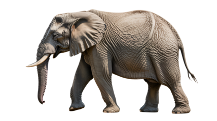 Majestic African elephant strides powerfully in detailed realism