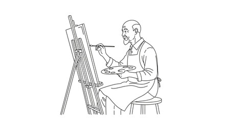 Creative artist painting on canvas with professional tools in a bright studio, capturing the joy and passion of artistic expression using a brush and palette