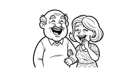 Adorable cartoon grandparents sharing a lighthearted moment of laughter and joy, perfect for family-friendly content emphasizing love and connection