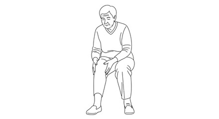 Senior man experiencing knee pain, a common health concern for aging adults, portrayed in a simple, line-art style for clarity and medical contexts