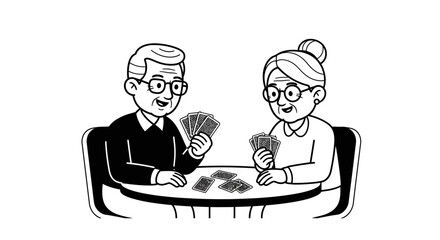 Delightful senior couple enjoys friendly card game, sharing laughter and connection during relaxing retirement activity together for lifestyle concepts