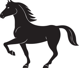 Black silhouette of a horse in motion on white background