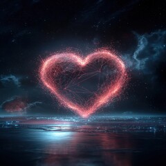 Obraz premium Innovative Digital Healthcare Transforming Patient Care with Futuristic Heart Symbol in the Sky