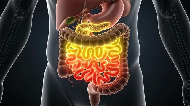Animated Digestive System Showing Intestines and Organs