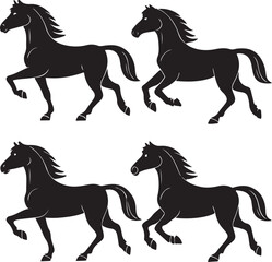 Four Black Silhouette Horses In Motion animal