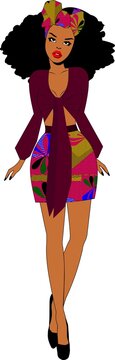stylish woman in colorful dress clip art preview