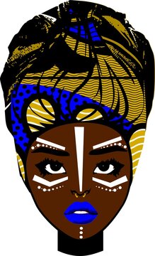african woman portrait blue lips headwrap clip art preview