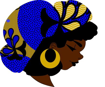 african woman with blue headwrap and gold earring clip art preview