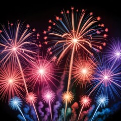 Fototapeta premium Fireworks display bright colorful celebration new year's eve festive background