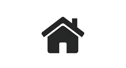 A simple black home icon with a chimney and a door on a white background in a minimalist style