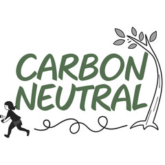 Obraz premium Carbon neutral text with a running person and a stylized tree illustrating environmental responsibility and sustainability efforts for a greener planet