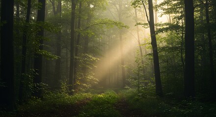 Obraz premium Sunlight beam forest path