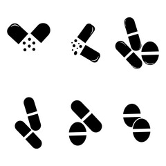 Minimalist Medical Pill and Capsule Vector Icons Set