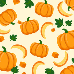 Pumpkin pattern. Vegetable illustration. Can be used for wallpaper, backgrount, print, paper wrapping, fashion fabric and autumn theme