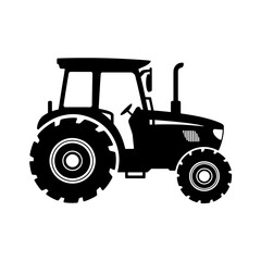 Black Tractor Silhouette on White Background Agricultural Machinery Farm Equipment Transportation Icon Design Vector Illustration