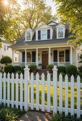 Charming family home suburban neighborhood residential property bright afternoon front view cozy atmosphere