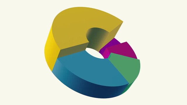 animation, loop, pie chart, infographic, diagram, chart, data, statistics, finance, business, economy, presentation, graphic, segments, growth, decrease, rise, fall, motion, seamless, design.
