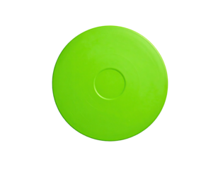 Bright lime-green circular disc, flat top, centered small circle