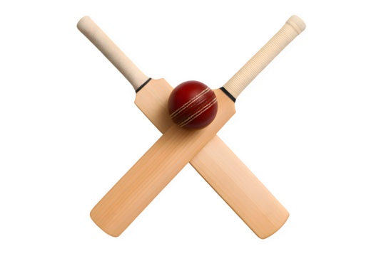 Cricket Bat and Ball Crossed in ‘X’ Shape on White Background – Flat-Lay Studio Photo
