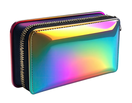 Holographic makeup case with double zipper