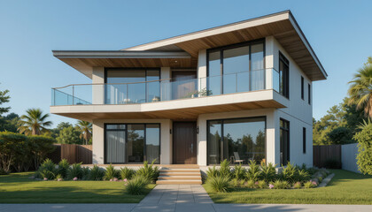 Fototapeta premium Modern home design residential area architecture suburban environment front view contemporary living