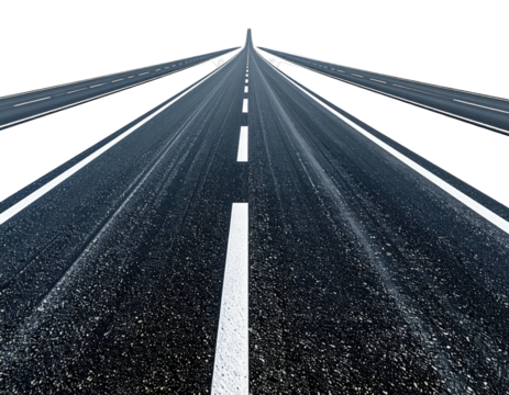 Asphalt highway stretches into a distant, dark horizon