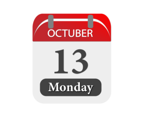 A calendar page showing october thirteenth on a monday with a red header and white background