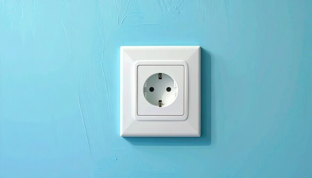 A white European-style electrical socket mounted on a light blue wall&mdash;its round prong holes framed by a square cover. A metaphor for potential and the choreography of pause through latent energy and d