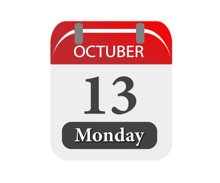 A calendar page showing october thirteenth on a monday with a red header and white background
