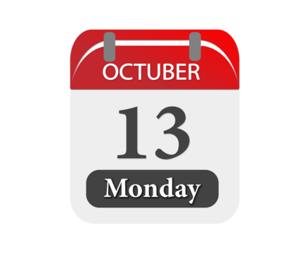 A calendar page showing october thirteenth on a monday with a red header and white background