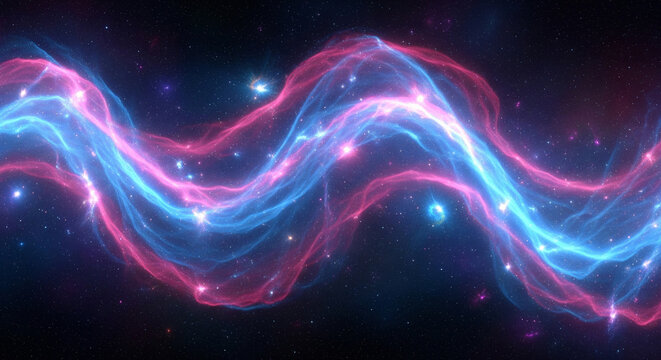 Abstract Pink and Blue Wavy Nebula and Stars in Space