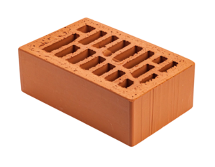Single terracotta brick, rectangular shape,  perforated with vertical channels