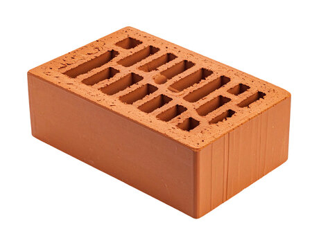 Single terracotta brick, rectangular shape,  perforated with vertical channels