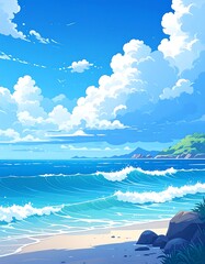 Tropical beach scene with a vibrant sky