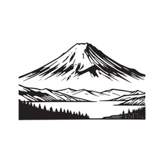 Black and White Mountain Illustration Image in Minimalist Line Art Style, Clean and Elegant Design
