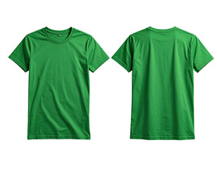 Front and back view of a vibrant green t-shirt