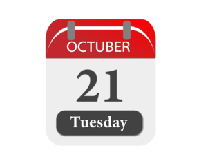 A calendar showing october twenty first on a white background with red and black accents and shades