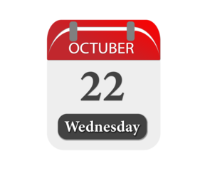 A calendar page showing october twenty second on wednesday with a red header and black background color