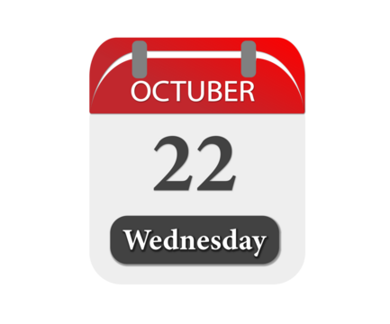 A calendar page showing october twenty second on wednesday with a red header and black background color