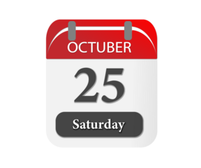 A calendar showing october twenty fifth on a saturday with a red and white color scheme design object