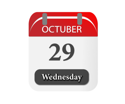 October twenty ninth wednesday shown on a calendar page with a red top on a black background