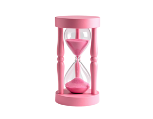Pink hourglass, wooden base, clear glass, pink sand