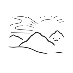 Black and White Mountain Illustration Image in Minimalist Line Art Style, Clean and Elegant Design
