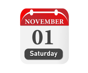 A calendar page showing november first on saturday with a red top and black background around it